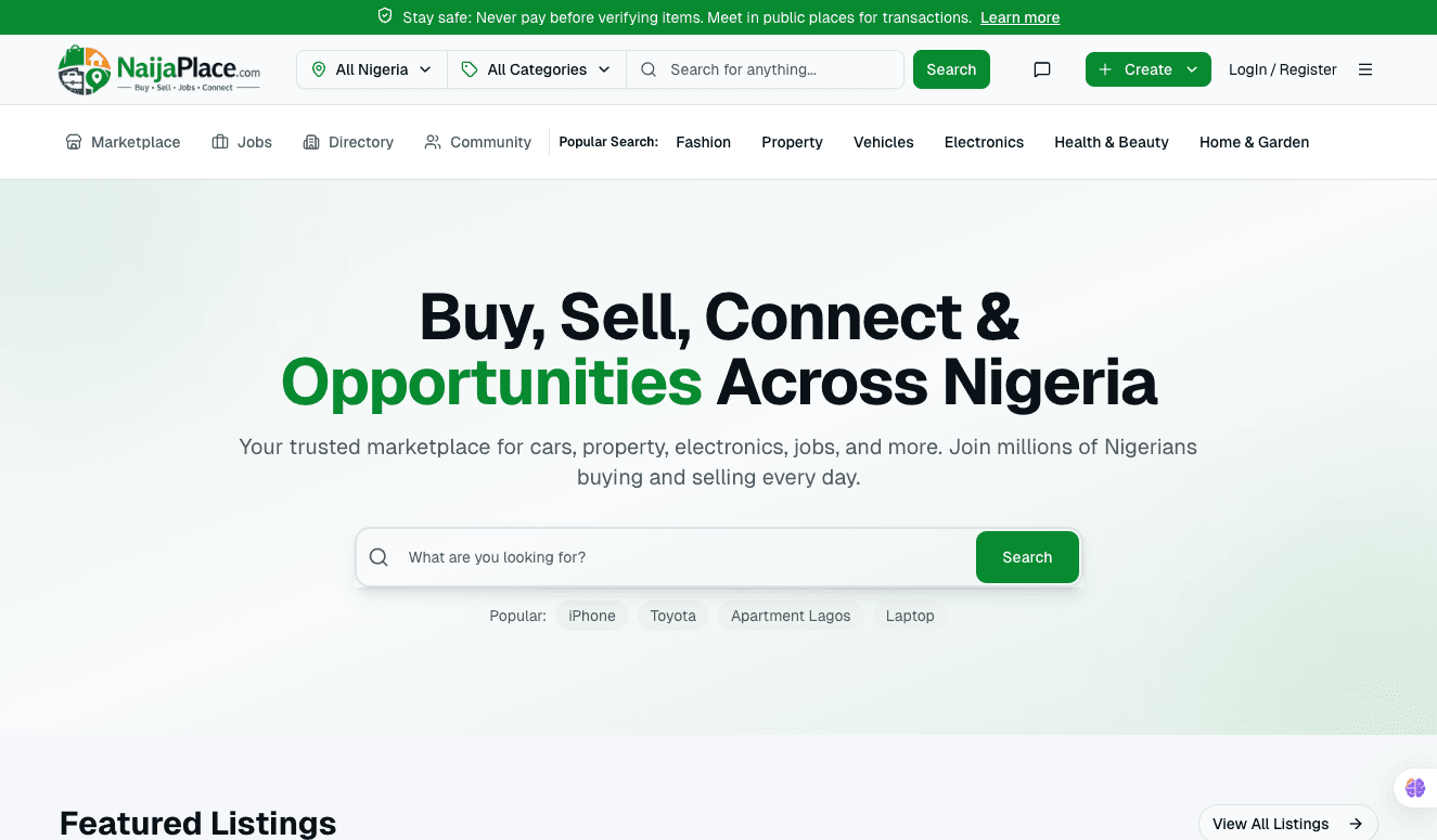 NaijaPlace desktop view