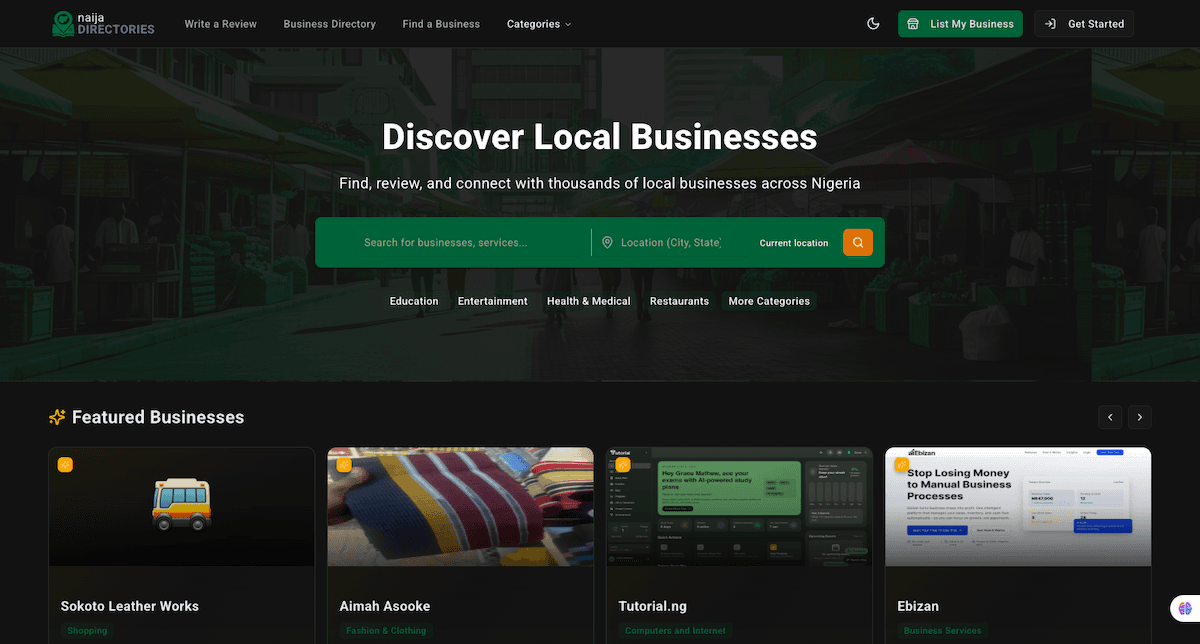 NaijaDirectories desktop view