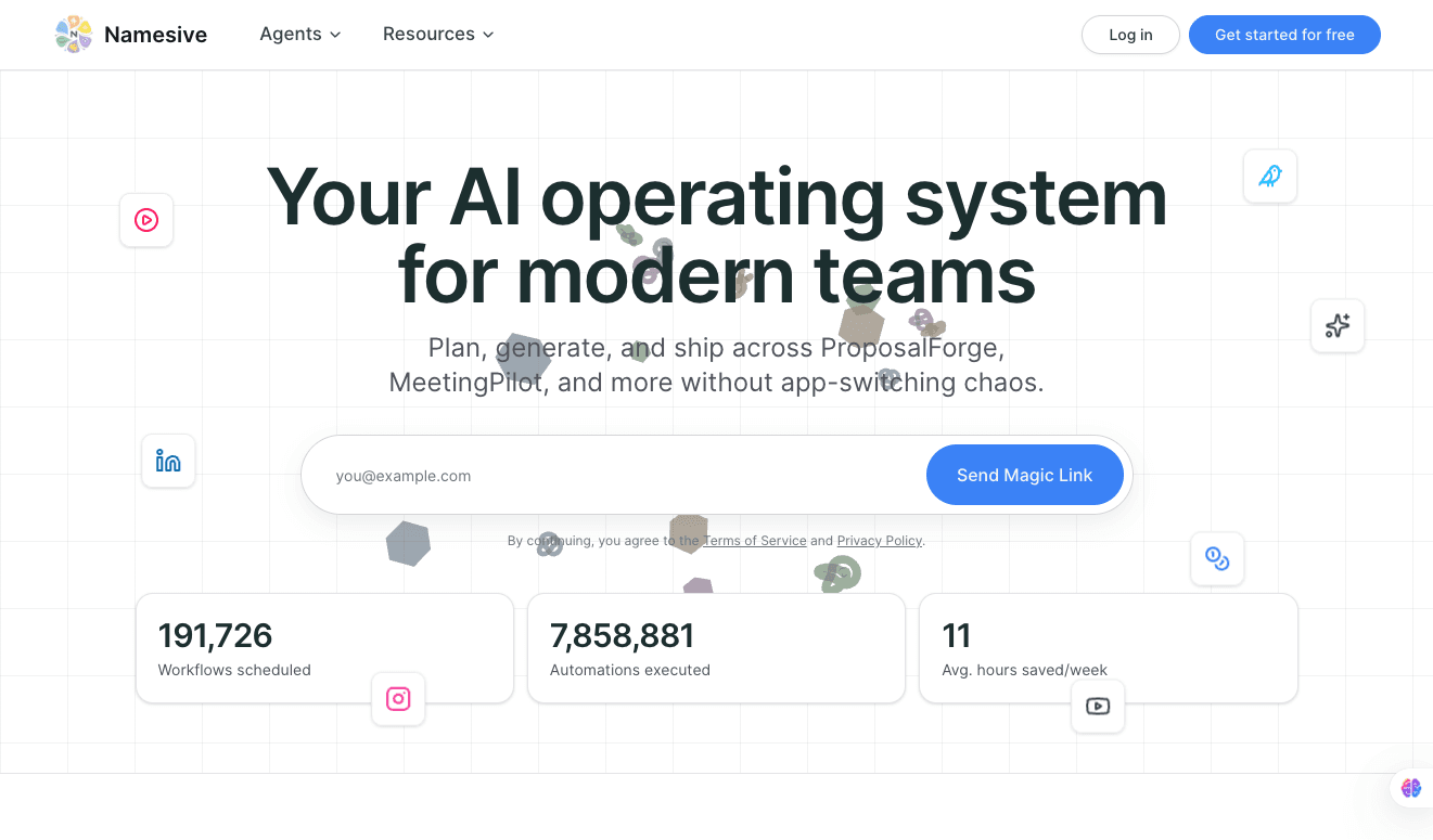 Namesive desktop view